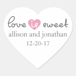 Liefde is zoete moderne hartetiketten (grijs/roze) hart sticker