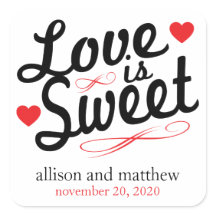 Liefde is zoete ouderwetse etiketten (zwart / rood