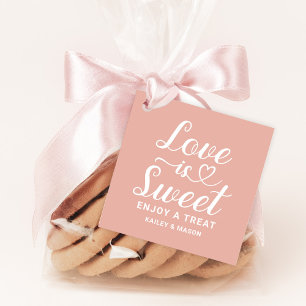 Liefde is Zoete Roze Gouden Hart Script Monogram Bedankjes Labels