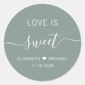 Liefde is zoete salie groene bruiloft gunst ronde sticker (Voorkant)