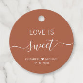 Liefde is zoete terracotta bruiloft bedankjes labels (Voorkant)