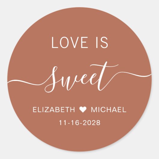 Liefde is zoete terracotta bruiloft gunst ronde sticker (Voorkant)