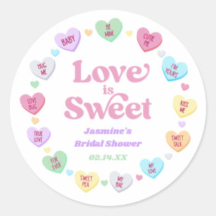 Liefde Is Zoete Valentijnsdag Candy Bruiloft Feest Ronde Sticker