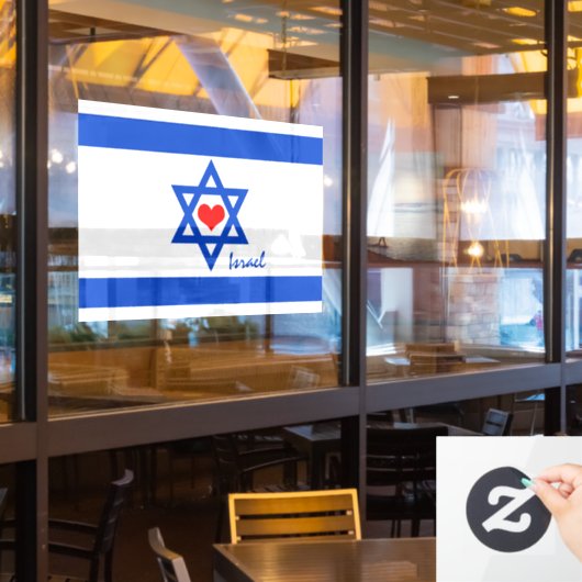 Liefde Israël, Rode Hart & Israëlische Vlag patrio Raamsticker (Restaurant Raam)