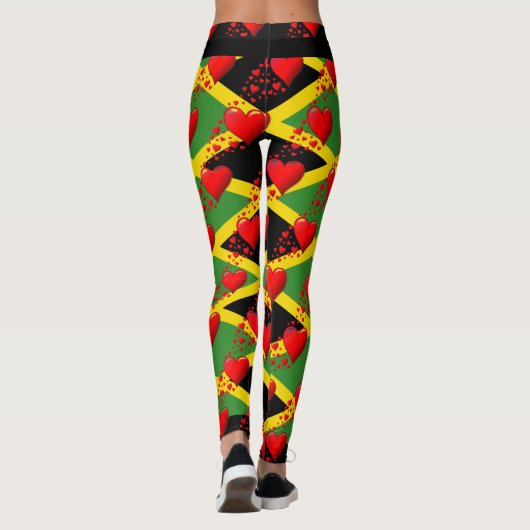 LIEFDE JAMAICA Vlag Rode Harten RUN UW RACE Custom Leggings (Achterkant)