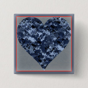 Liefde je blauwe militaire Camo Heart Valentijn Bu Vierkante Button 5,1 Cm