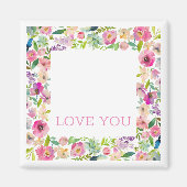 Liefde je Waterverf Roze Floral White Magneet (Voorkant)