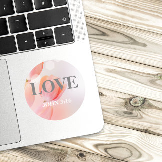 LIEFDE Johannes 3:16 Vers met Elegante Roze Bloeme Ronde Sticker