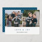 Liefde & Joy Blue Modern Minimal 2 Foto Feestdagenkaart (Voorkant / Achterkant)