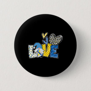Liefde Kabouters Blauw Gele Lint Down Syndroom Bew Ronde Button 5,7 Cm