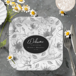 Liefde Kalligrafie Bruiloft Welkom Patroon Wht ID9 Papieren Bordje