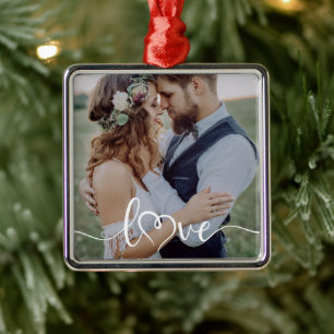 Liefde kalligrafie hart foto metalen ornament