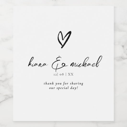 Liefde kalligrafie Hartelijk dank zwart B&W ID940 Wijn Etiket (Enkel label)