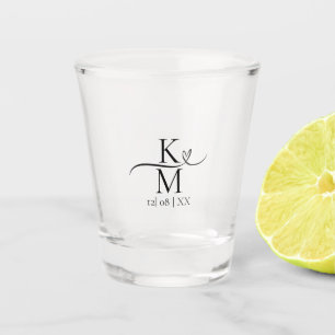 Liefde kalligrafie Initialen Hartzwart B&W ID940 Shot Glas
