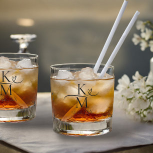 Liefde kalligrafie Initialen Hartzwart B&W ID940 Whisky Glas