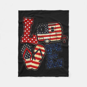 Liefde Kamperen Usa Vlag 4e Juli Flip Flop Kampeer Fleece Deken