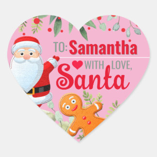 Liefde, Kerstman Gemberkoek Op Maat Gemaakte Roze Hart Sticker
