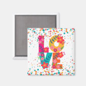 Liefde, kleurrijk florale tekstontwerp magneet (Voorkant / Achterkant)