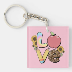Liefde - Kleurrijk Teacher Design met Apple & Penc Sleutelhanger