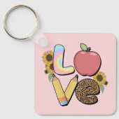 Liefde - Kleurrijk Teacher Design met Apple & Penc Sleutelhanger (Voorkant)