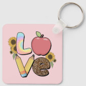 Liefde - Kleurrijk Teacher Design met Apple & Penc Sleutelhanger (Achterkant)