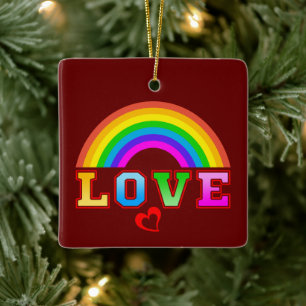 Liefde Kleurrijke Regenboog Rode Hart Keramisch Ornament