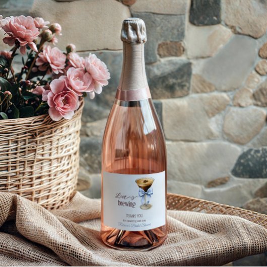 Liefde komt tot leven Blue Bow Coffee Bruidsdouche Sparkling Wijnetiket