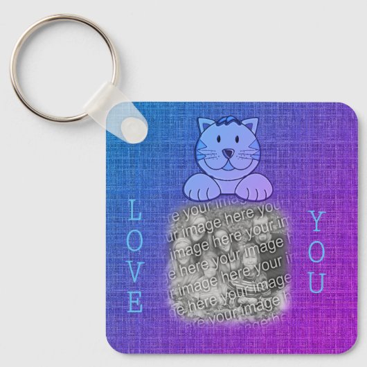 Liefde! Kute Blue Cat Your Photo Sleutelhanger (Voorkant)