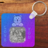 Liefde! Kute Blue Cat Your Photo Sleutelhanger (Achterkant)