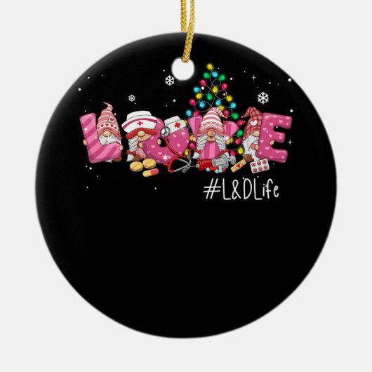 Liefde L En D Leven Kerstmis Gnome Verpleegster Xm Keramisch Ornament (Voorkant)