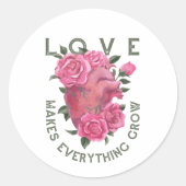 Liefde laat alles groeien – Romantische Bloemenkun Ronde Sticker (Voorkant)