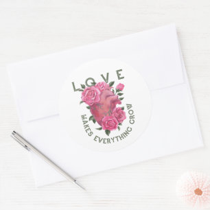 Liefde laat alles groeien – Romantische Bloemenkun Ronde Sticker