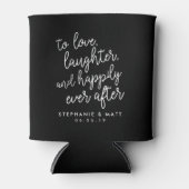 Liefde, lachen en gelukkig ooit na het huwelijk. blikjeskoeler (Voorkant)