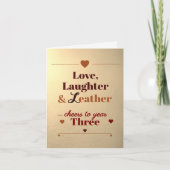 Liefde, Lachen en Leer 3e huwelijksverjaardag Kaart (Voorkant)