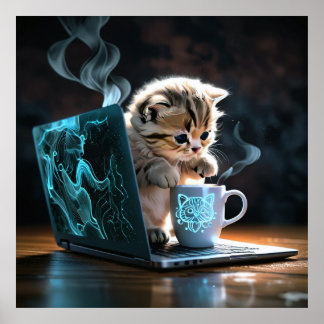 Liefde, laptops, katten en koffie poster