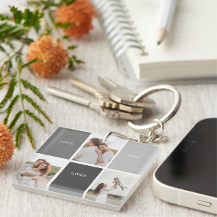 Liefde leeft hier   Drie foto familie cadeau Sleutelhanger