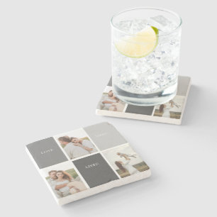 Liefde leeft hier   Drie foto familie cadeau Stenen Onderzetter