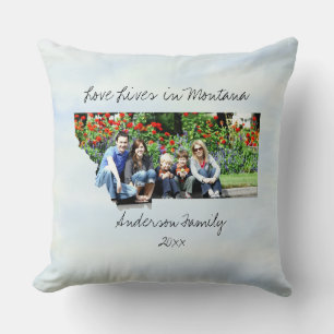 Liefde leeft in Montana State Shaped Custom Foto Kussen