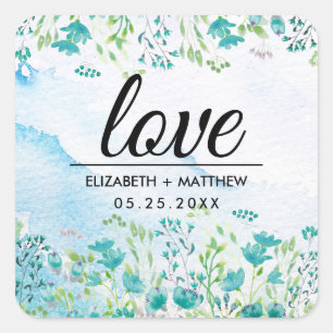 Liefde. Lente wilde bloemen Weddenschappen Vierkante Sticker