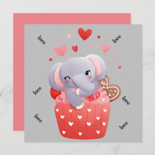Liefde leuke valentijn-olifant feestdagenkaart (Voorkant / Achterkant)