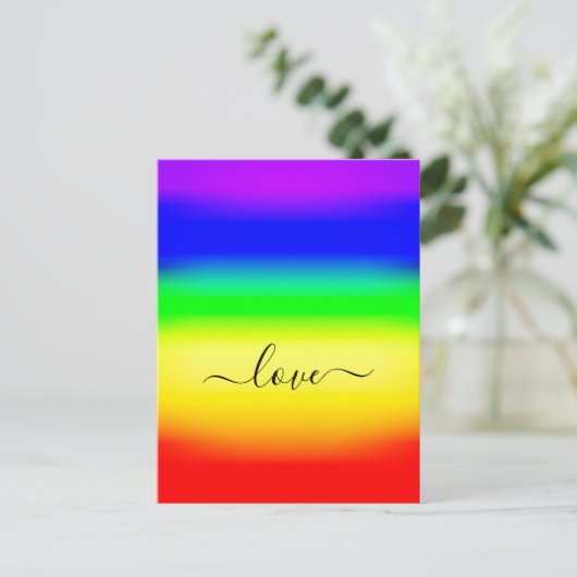 Liefde LGBT Rainbow Pride Ombre Script Swash Briefkaart (Staand voorkant)