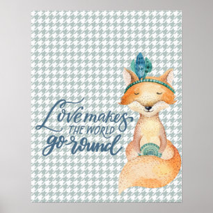 Liefde maakt de wereld uit - Boho Fox Wood Poster