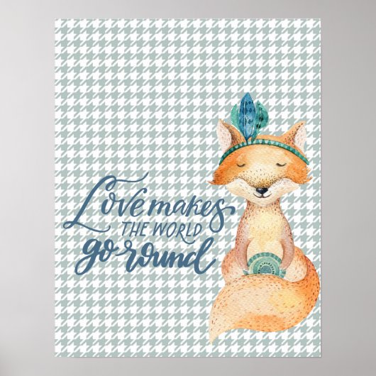 Liefde maakt de wereld uit - Boho Fox Wood Poster (Voorkant)