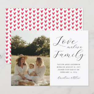 Liefde maakt een familiefoto adoptie geboorte aankondiging