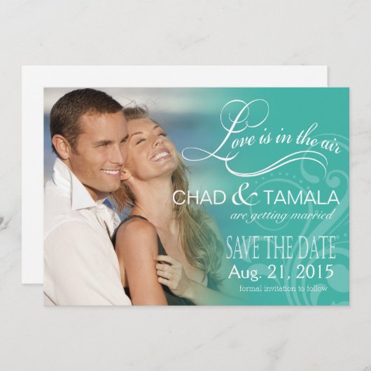 Liefde maisfoto slaat de datum op | aqua save the date (Voorkant / Achterkant)