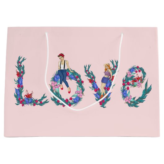 Liefde, meisjes en bloemen groot cadeauzakje (Voorkant)