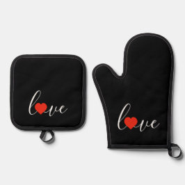 Liefde, met hart ovenwant & pannenlap set