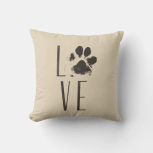 Liefde met Pet Paw Print Brown Grunge Typografie Kussen