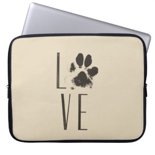 Liefde met Pet Paw Print Brown Grunge Typografie Laptop Sleeve