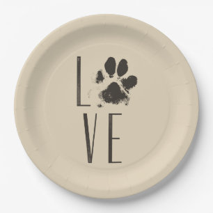 Liefde met Pet Paw Print Brown Grunge Typografie Papieren Bordje